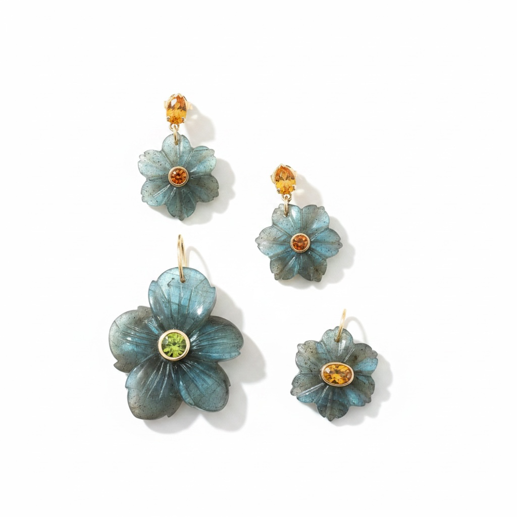 FLORA Pendant, Labradorite with Mandarin Garnet