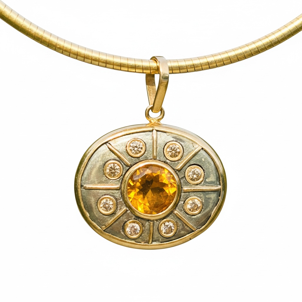 SOL Pendant, Pyrite with Citrine & Champagne Diamonds
