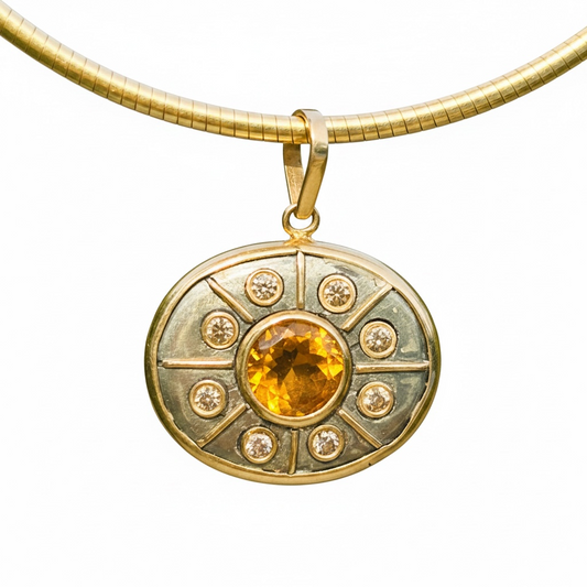 SOL Pendant, Pyrite with Citrine & Champagne Diamonds