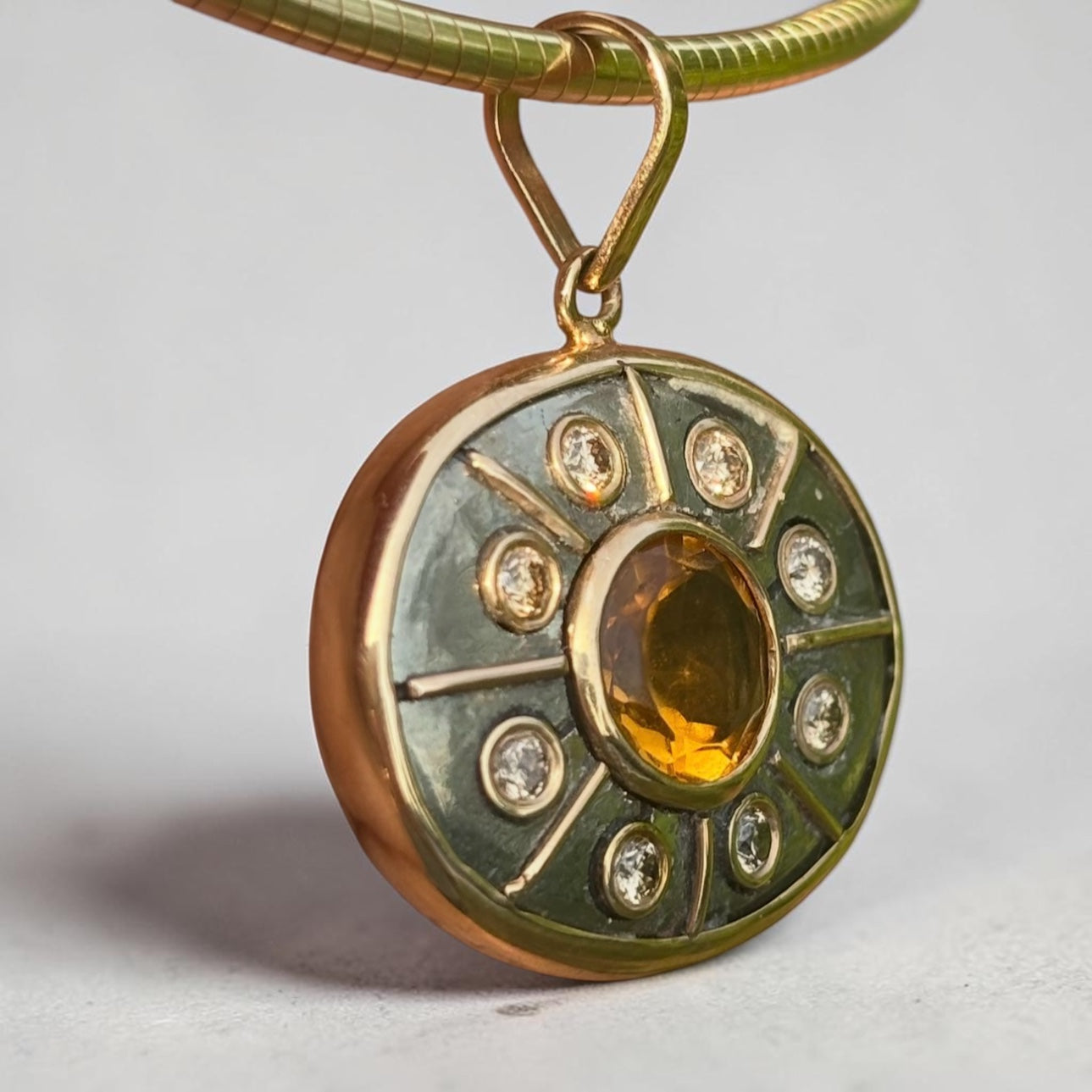 SOL Pendant, Pyrite with Citrine & Champagne Diamonds