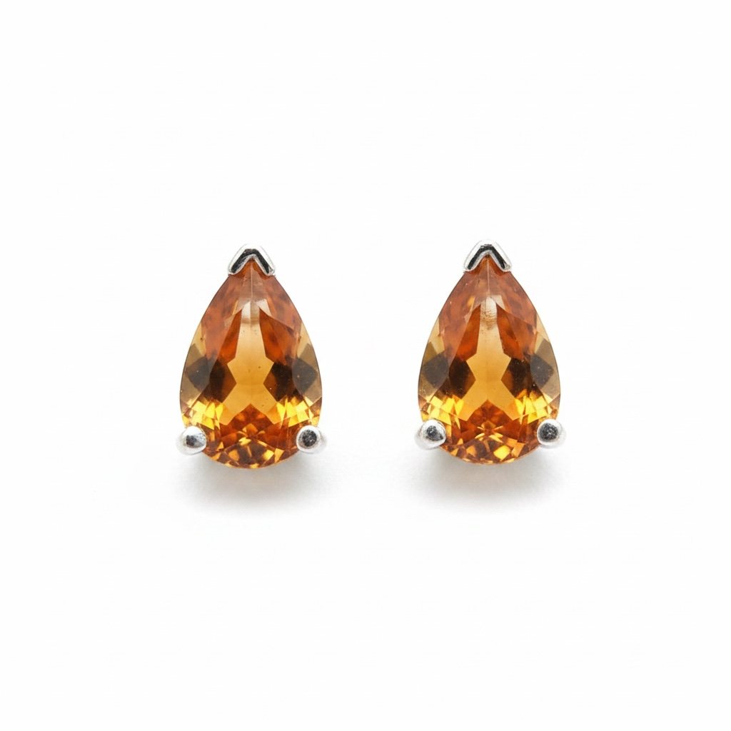 Mandarin Garnet Pear Shaped Studs