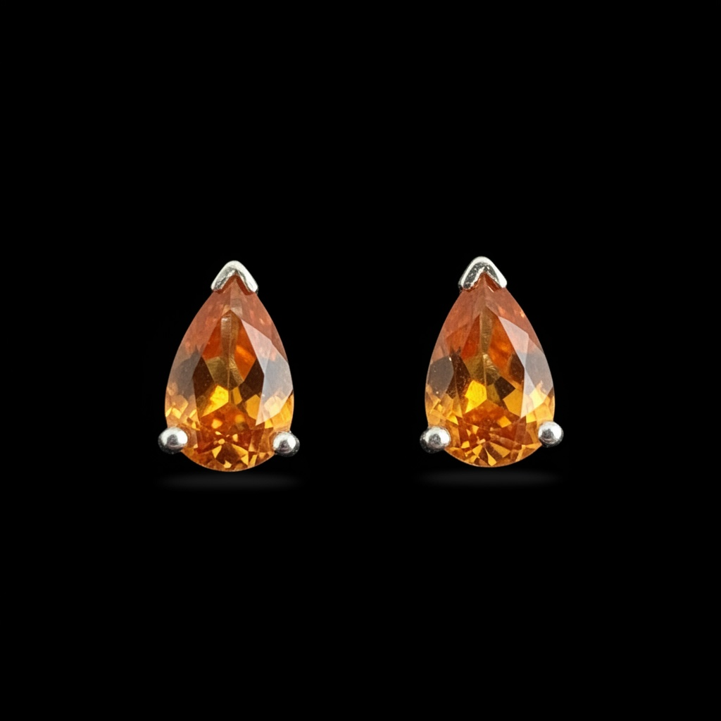 Mandarin Garnet Pear Shaped Studs