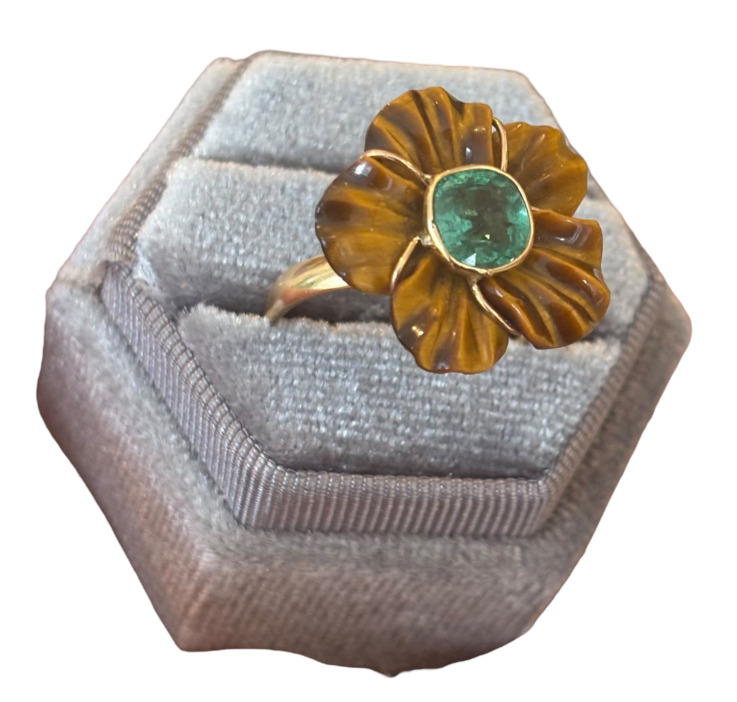FLORA Ring, Tiger’s Eye & Emerald