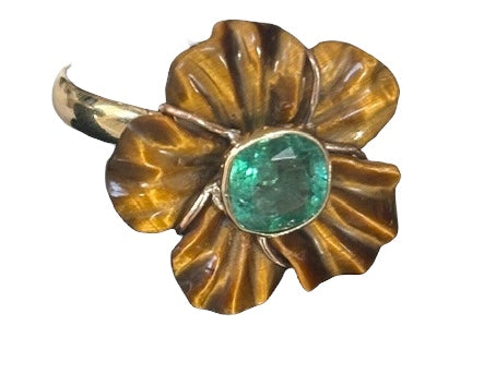 FLORA Ring, Tiger’s Eye & Emerald