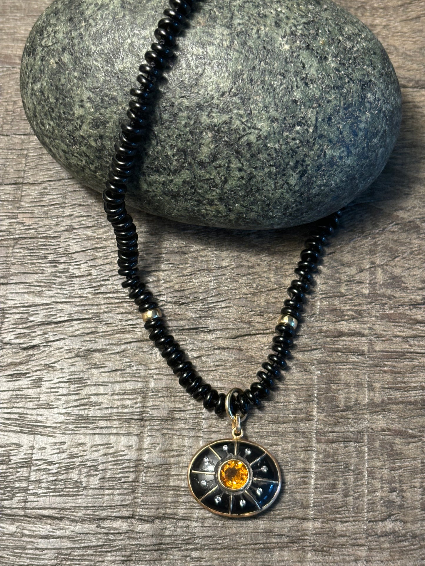 S O L Pendant / / black onyx, citrine & diamonds