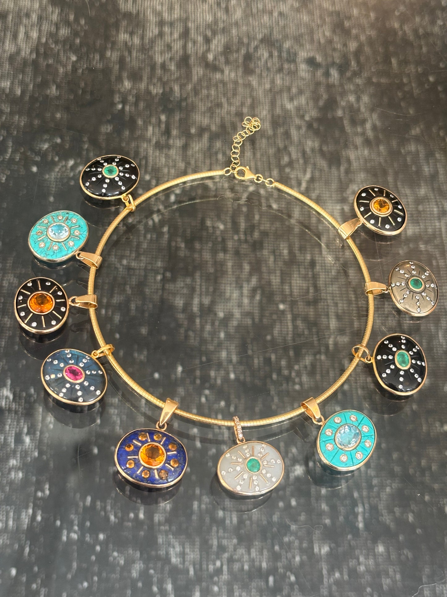 SOL Pendant, Labradorite with Pink Tourmaline & Diamonds