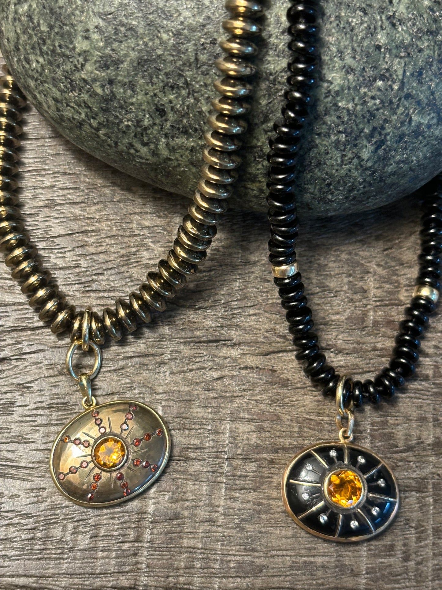 SOL Pendant / pyrite, citrine, diamonds