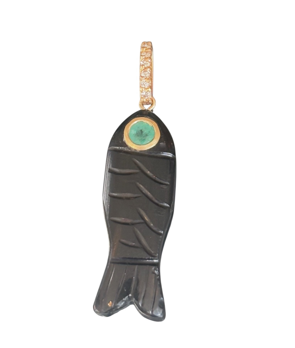 Poisson Pendant: Black Onyx with Emerald and Diamonds