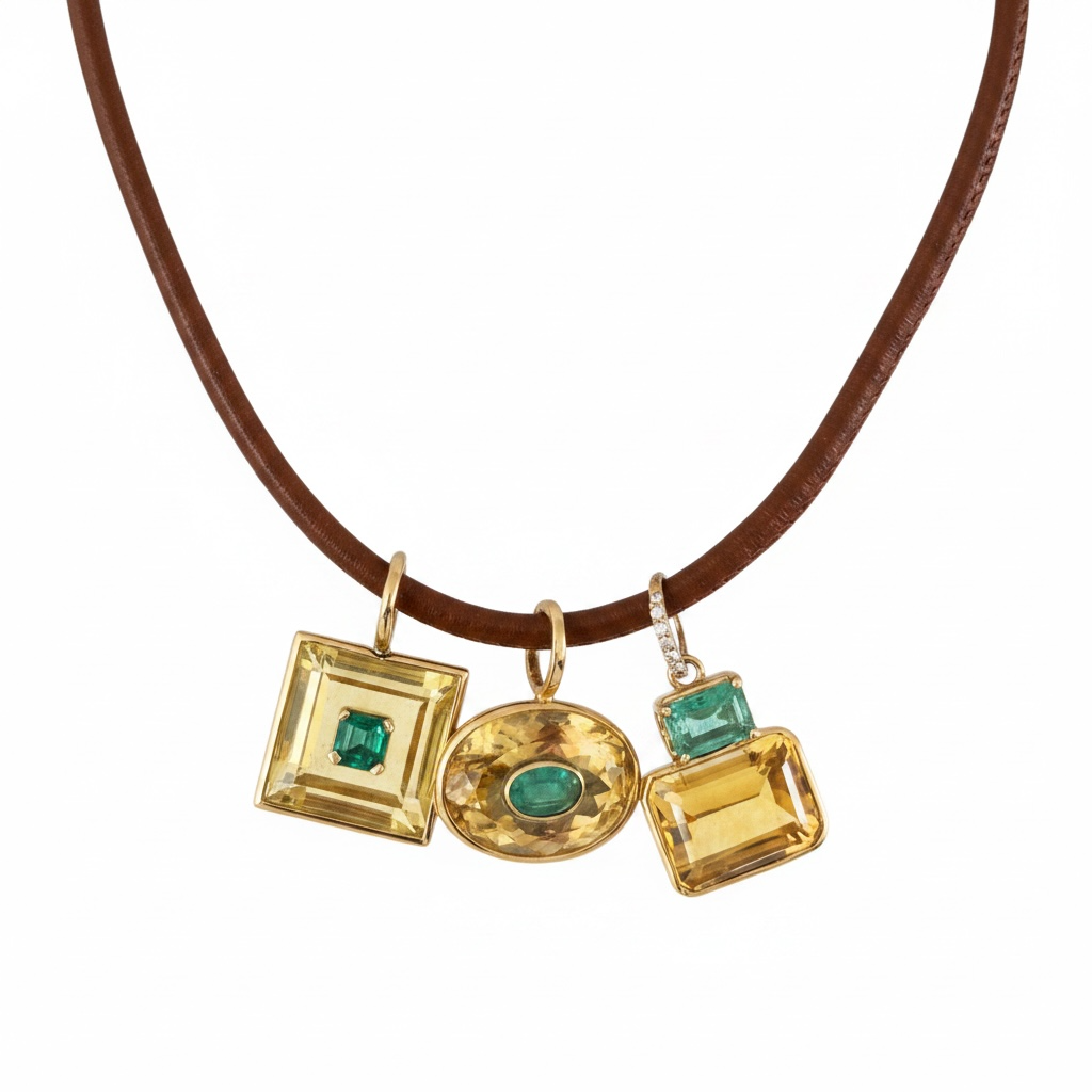 DISCO Pendant, Citrine with Emerald and Diamond Bail
