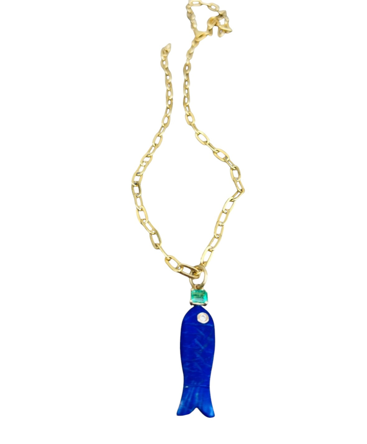 Perfect Poisson Lapis Fish Pendant with Diamond & Emerald