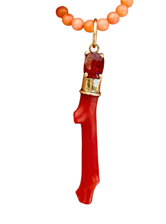Coral Pendant with Orange Spinel