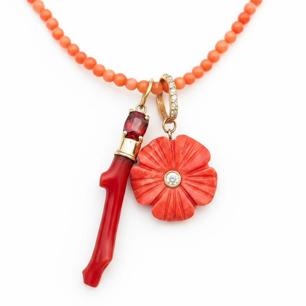Coral Pendant with Orange Spinel