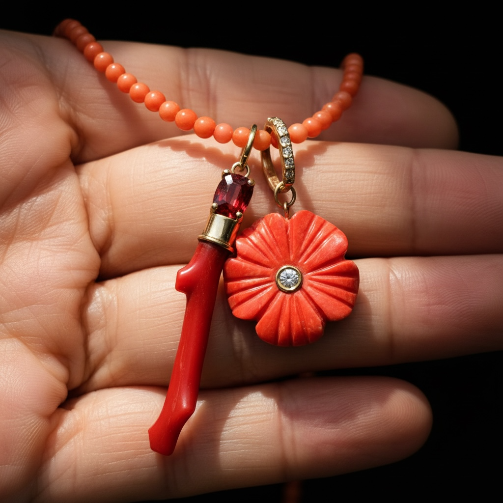 Coral Pendant with Orange Spinel