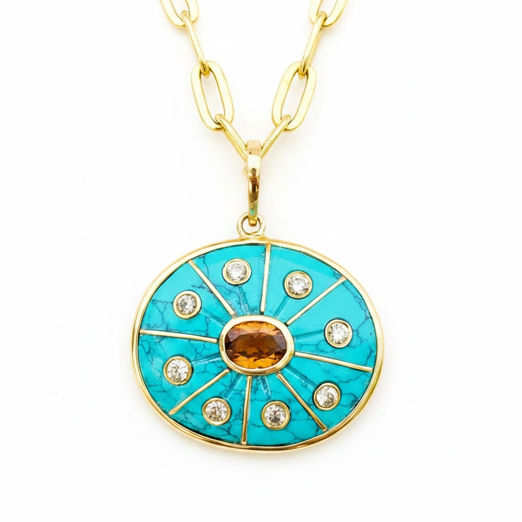 SOL, Turquoise with Brown Tourmaline & Champagne Diamonds