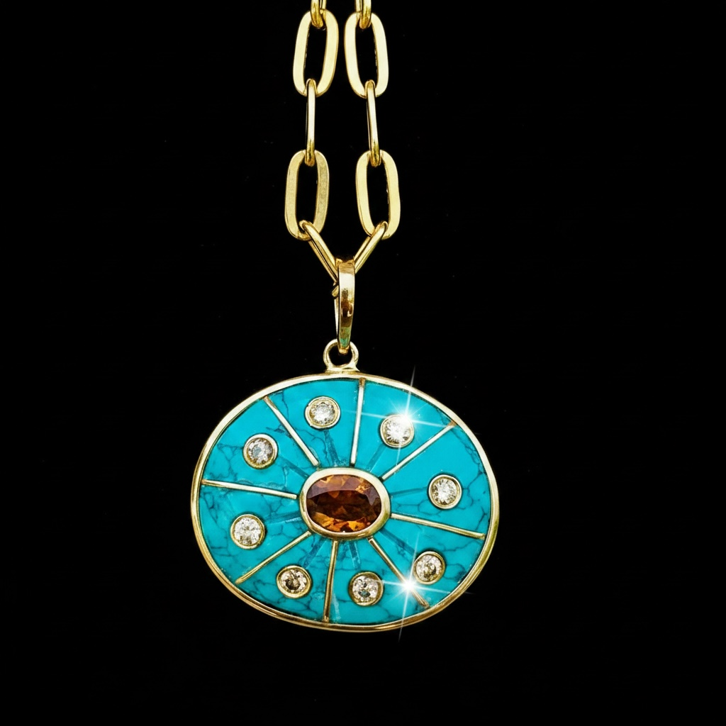 SOL, Turquoise with Brown Tourmaline & Champagne Diamonds