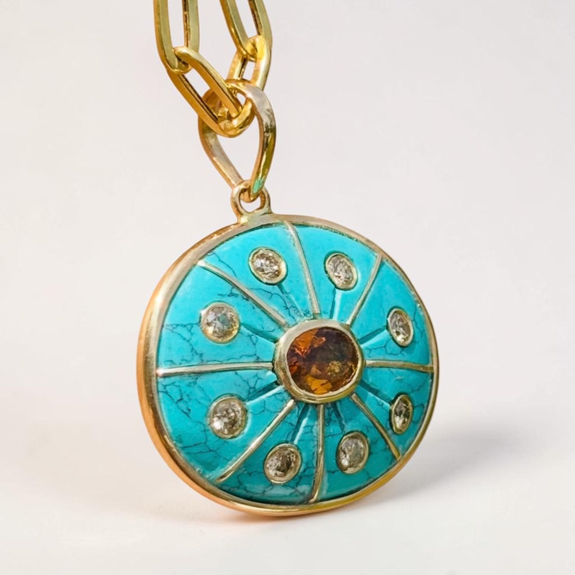 SOL, Turquoise with Brown Tourmaline & Champagne Diamonds
