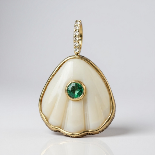 Shell Pendant with Emerald and Diamonds