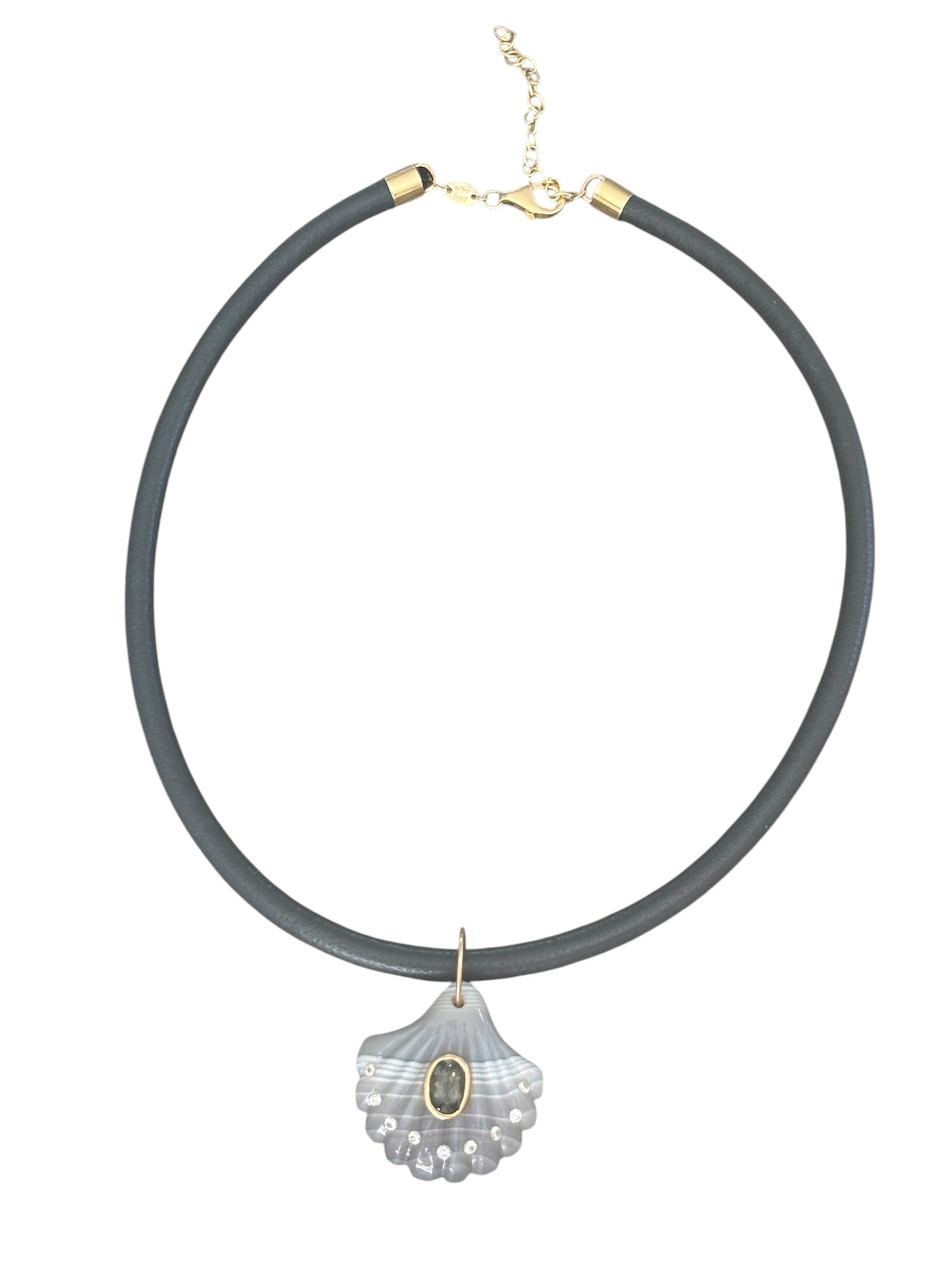 Laguna Agate Shell Pendant with Dark Grey Spinel & Diamonds