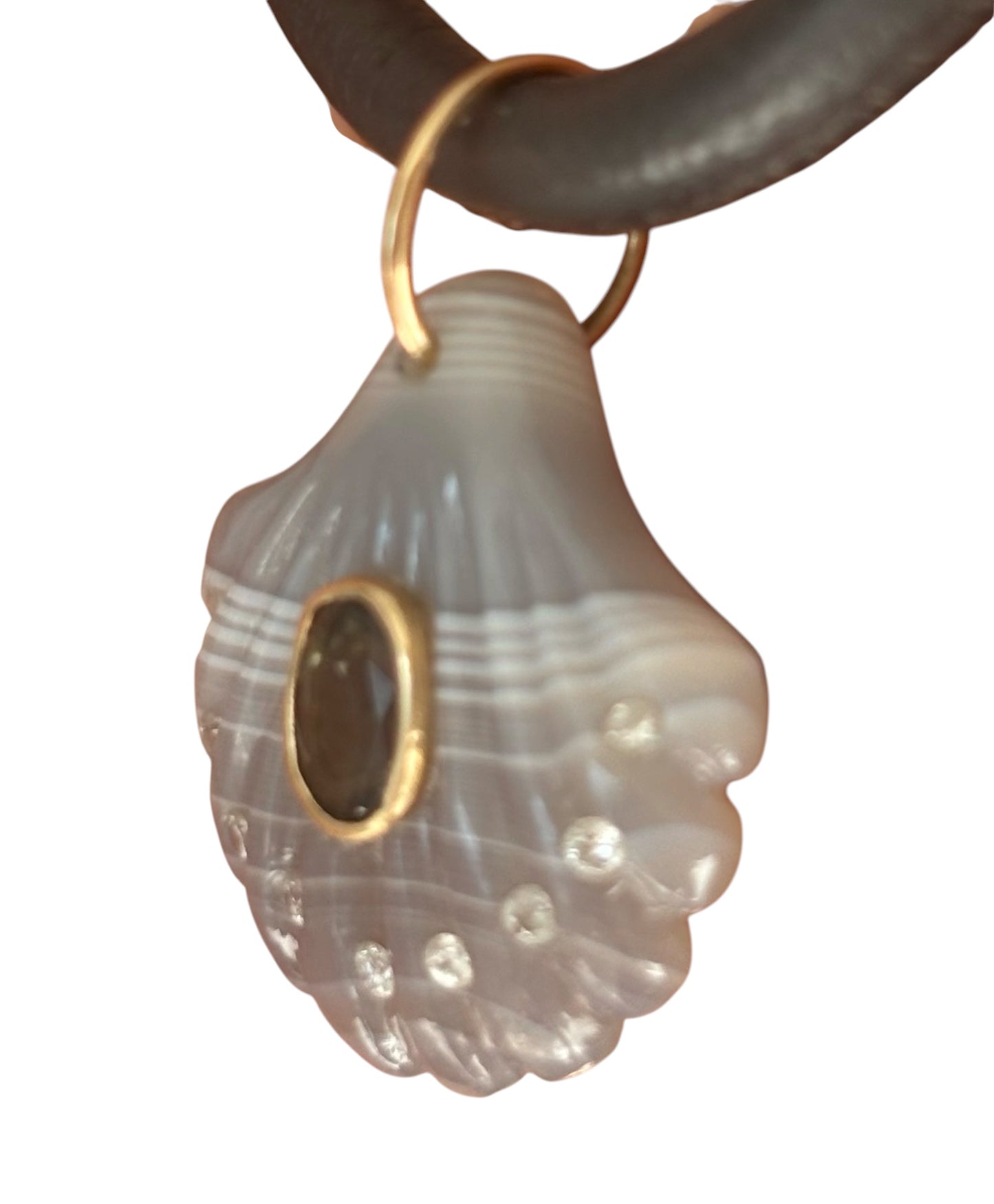 Laguna Agate Shell Pendant with Dark Grey Spinel & Diamonds