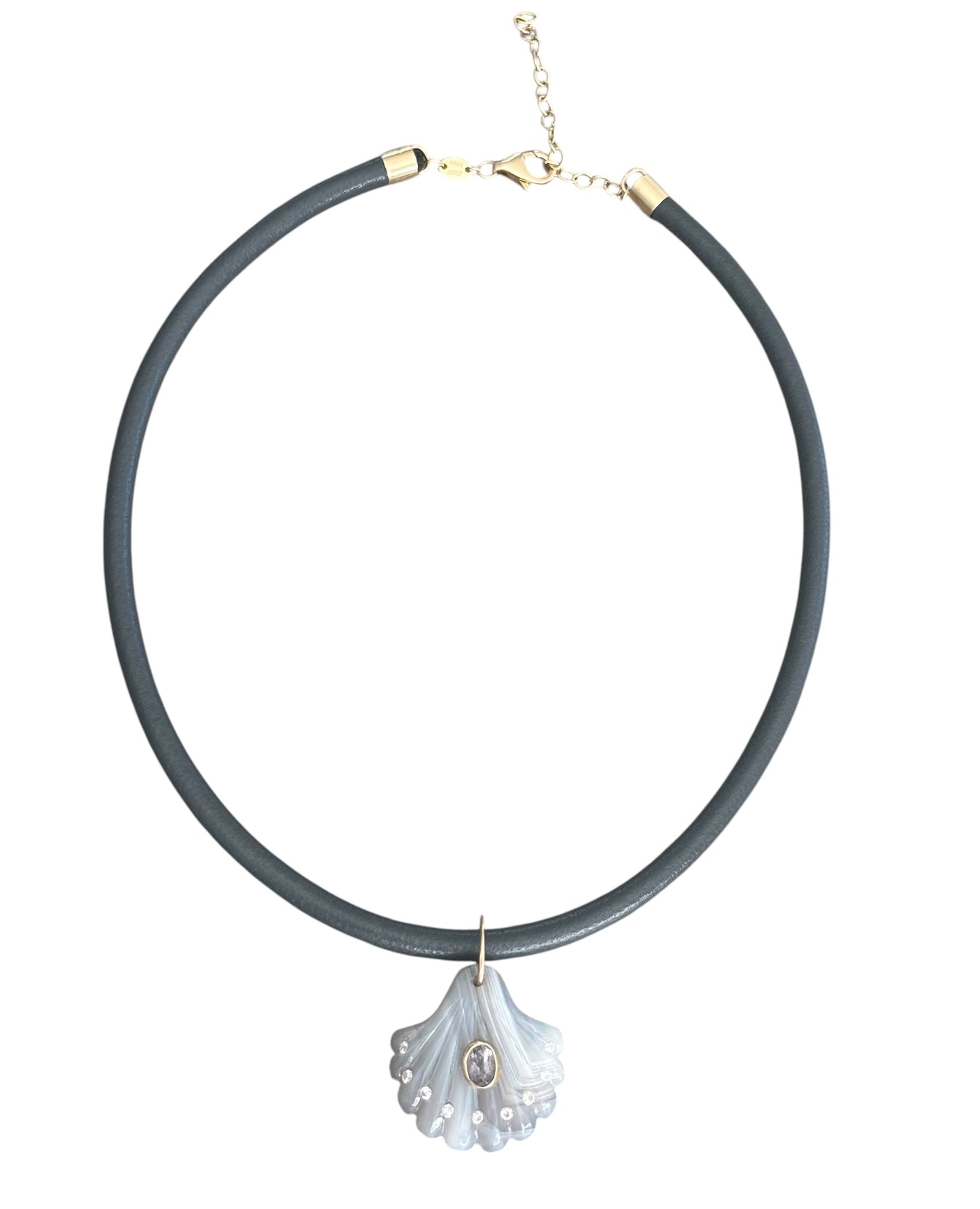 Laguna Agate Shell Pendant with Light Grey Spinel & Diamonds