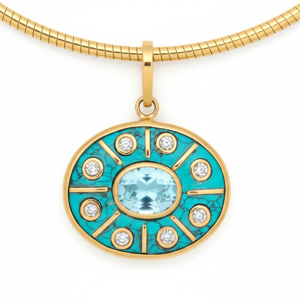 SOL Pendant, Turquoise with Sky Blue Topaz and Diamonds