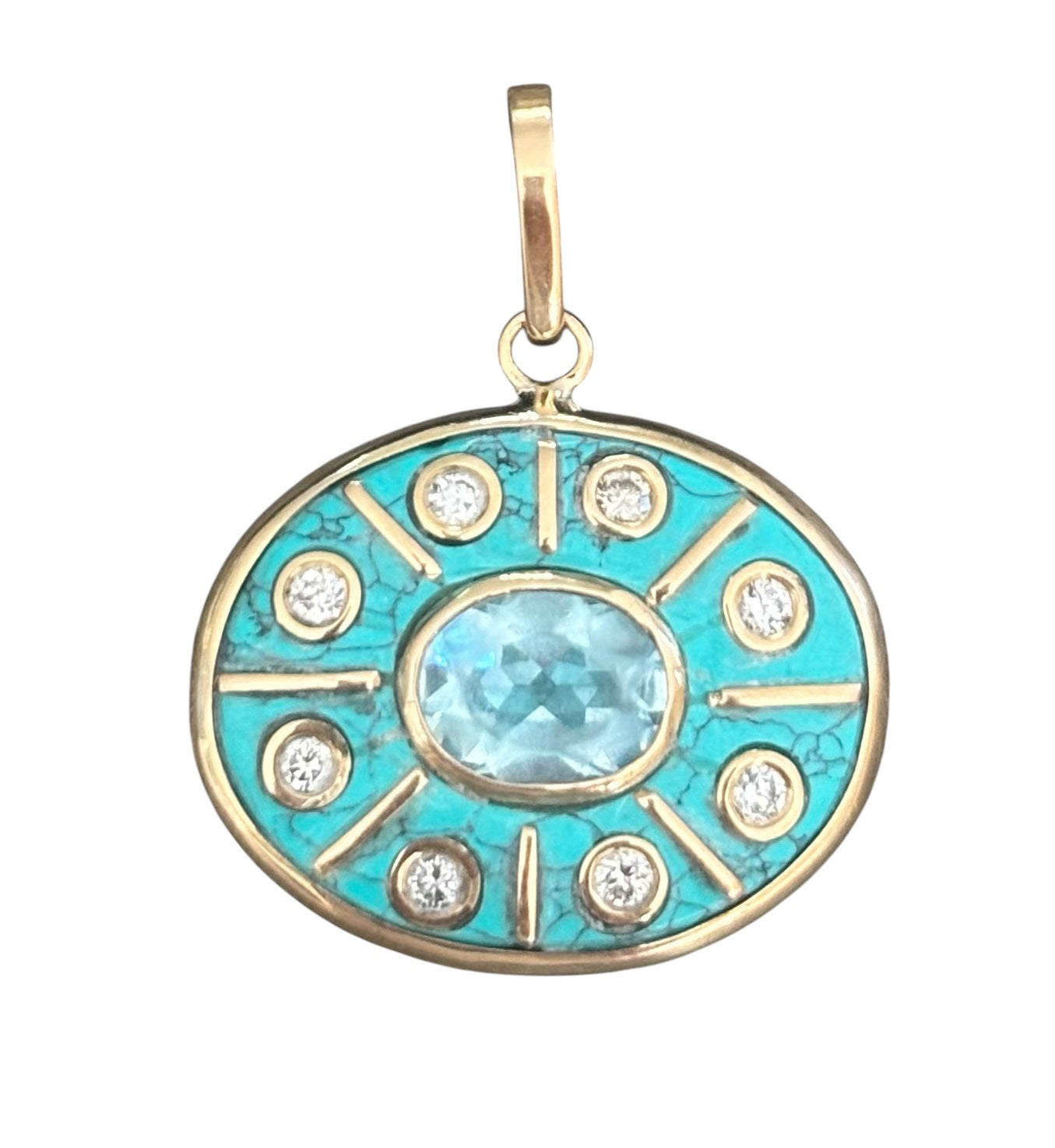 SOL Pendant, Turquoise with Sky Blue Topaz and Diamonds