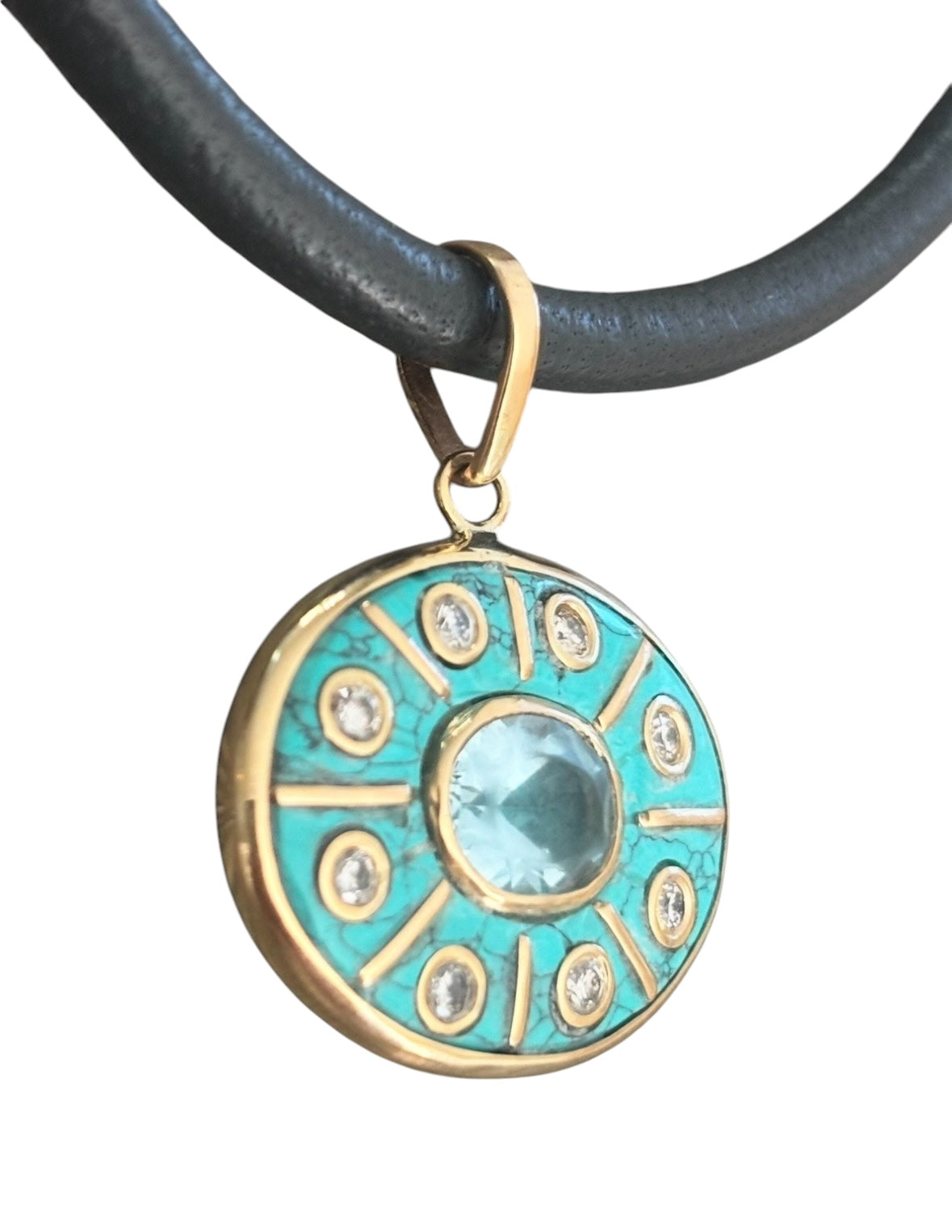 SOL Pendant, Turquoise with Sky Blue Topaz and Diamonds