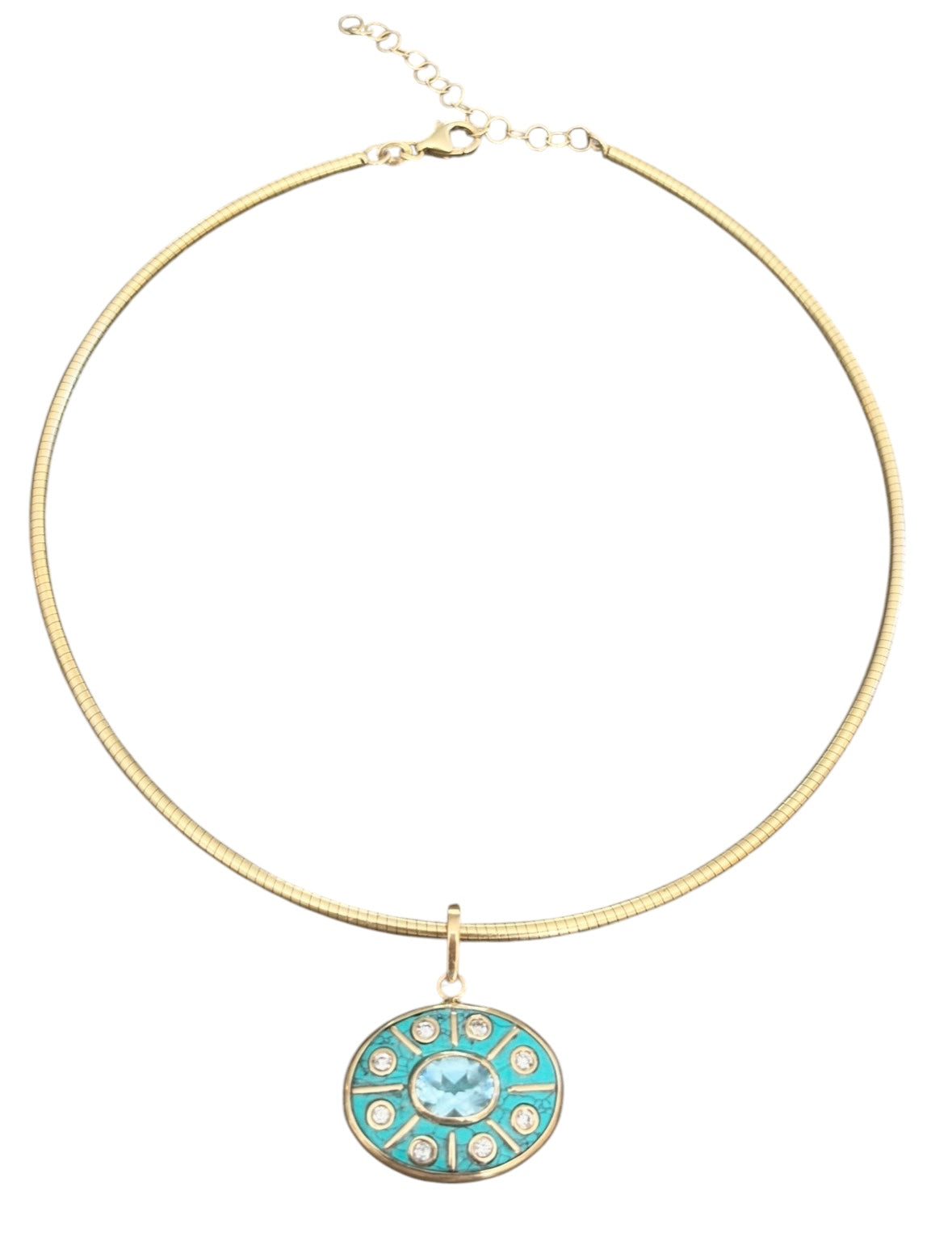 SOL Pendant, Turquoise with Sky Blue Topaz and Diamonds