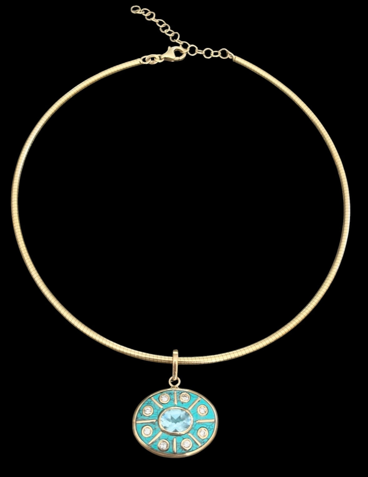 SOL Pendant, Turquoise with Sky Blue Topaz and Diamonds