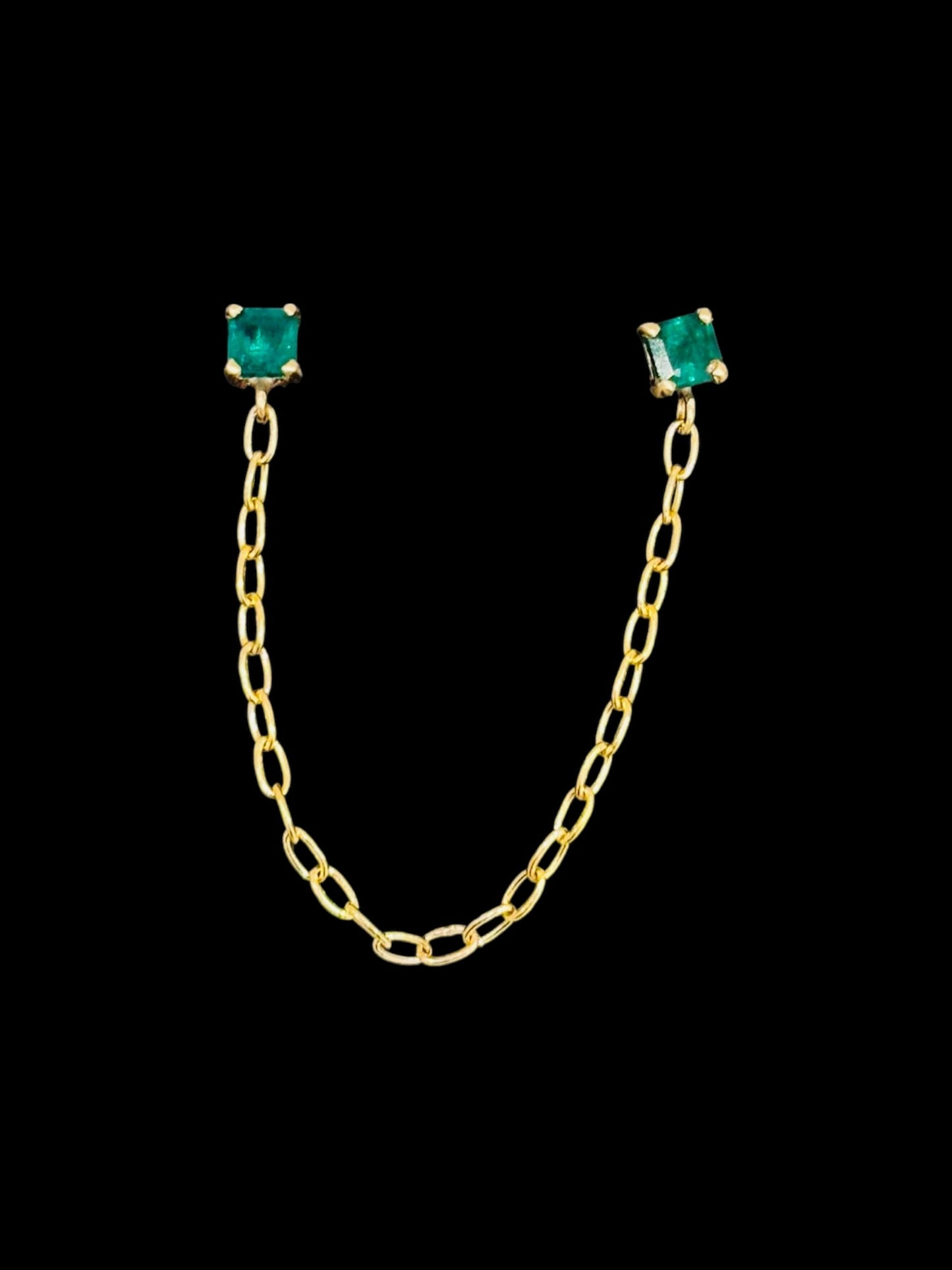 Double Pierce Draped Emerald Stud Earring