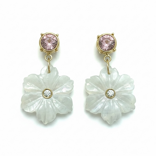 FLORA Earrings, Moonstone with Pink Tourmaline & Diamonds