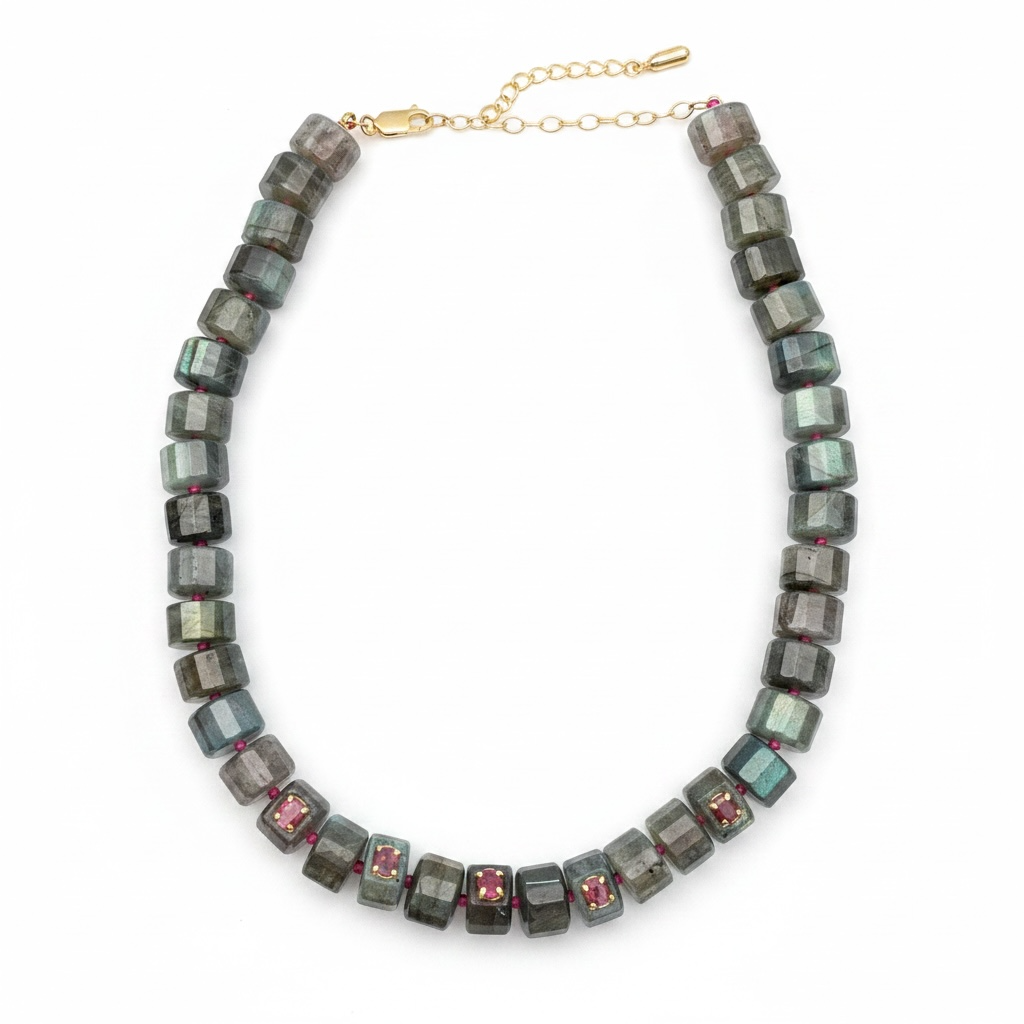 Grand Labradorite Necklace with Pink Tourmaline