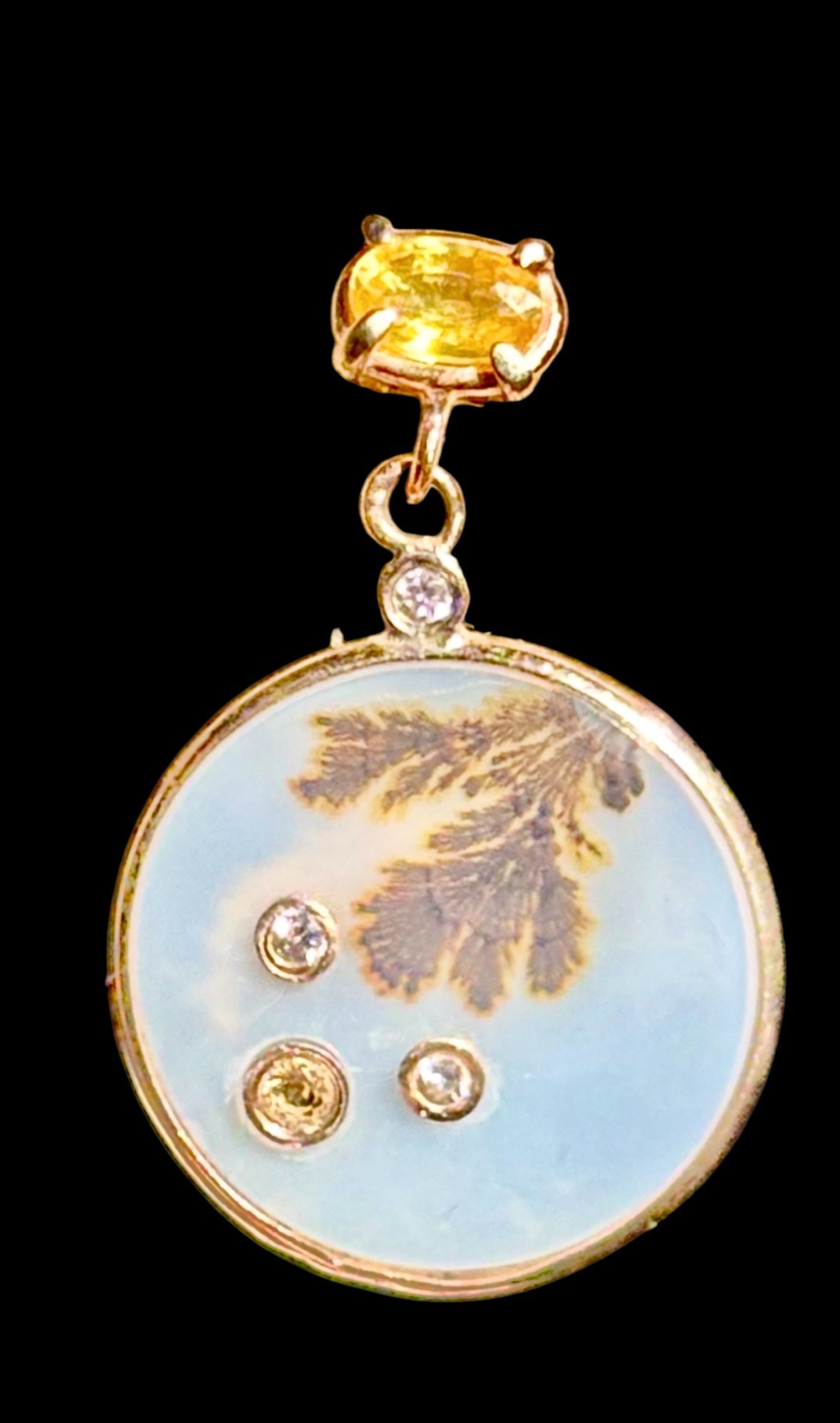 Dendritic Agate Earrings, with Yellow Sapphires and Diamonds
