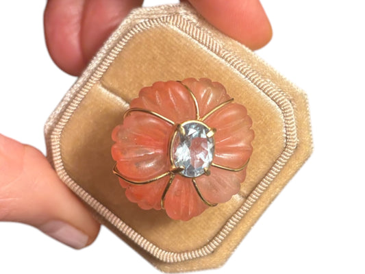 FLORA Cocktail Ring, Watermelon Quartz & Blue Topaz
