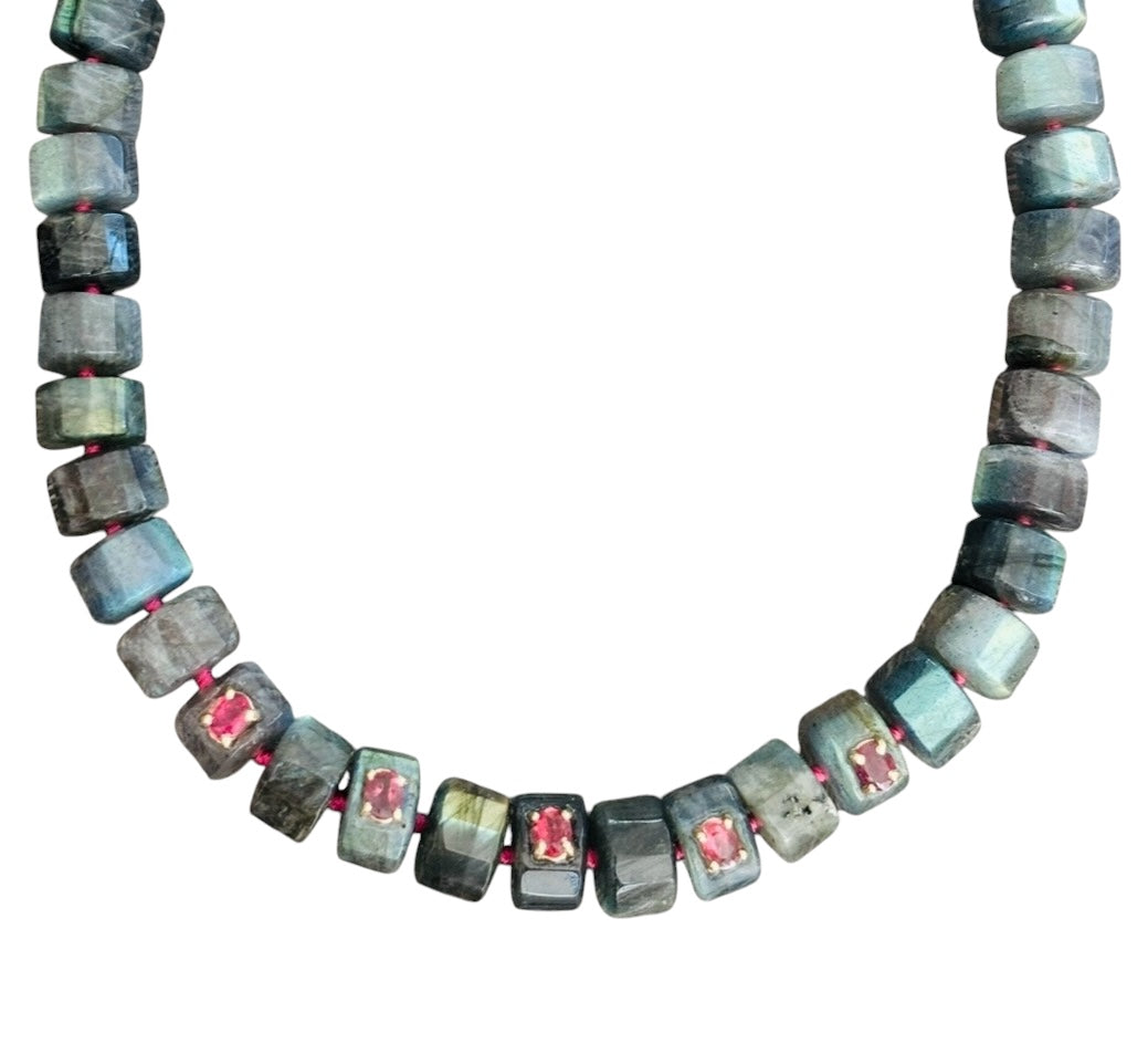 Grand Labradorite Necklace with Pink Tourmaline