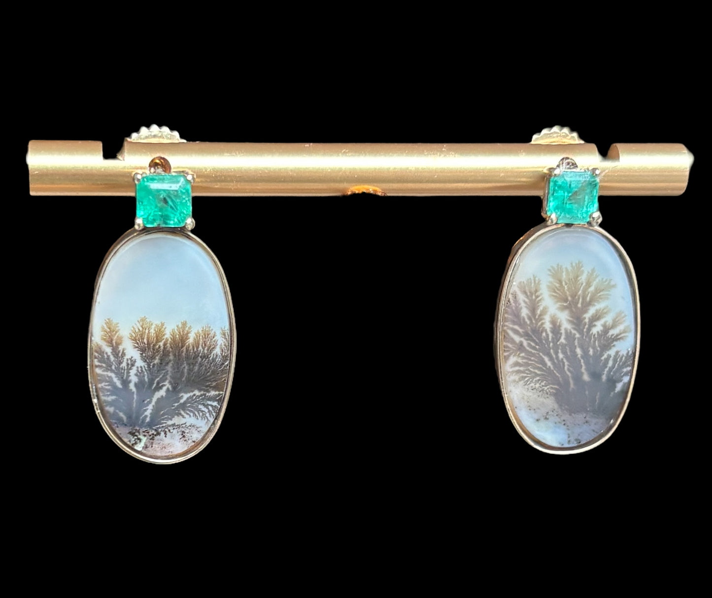Dendritic Agate Earrings with Emeralds