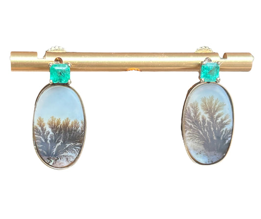 Dendritic Agate Earrings with Emeralds