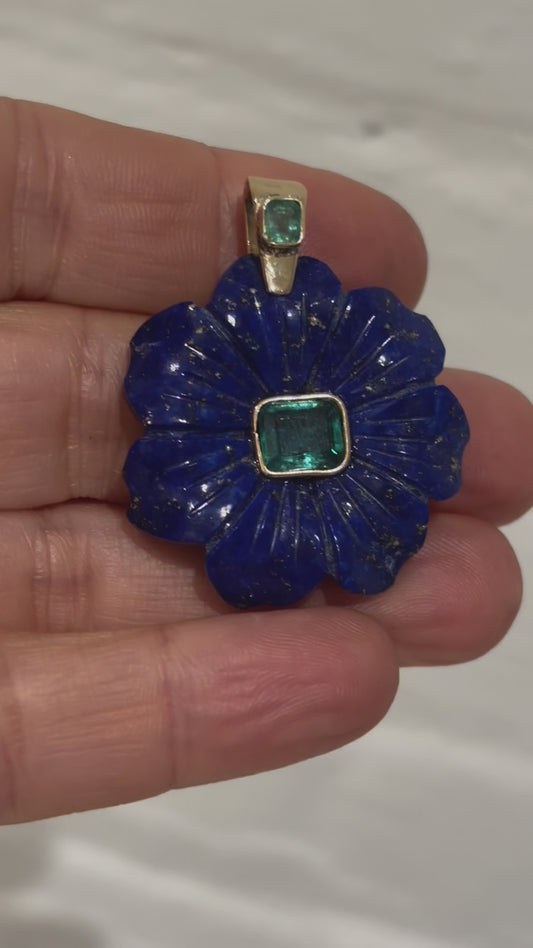 FLORA Pendant, lapis & emeralds